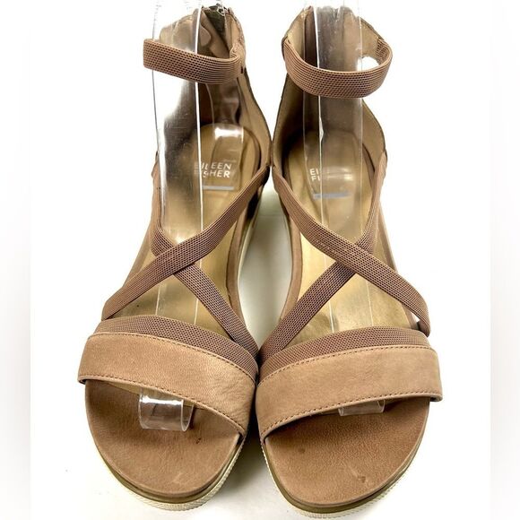 Eileen Fisher Sway Ankle StrapTan Nubuck Leather Sandals - Picture 5 of 12